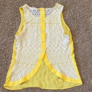 Double Zero Yellow Lace Button-Back Tank Top